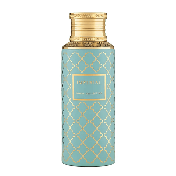 Perfume unisex Imperial Royal Collection, eau de parfum exclusivo en frasco turquesa con detalles dorados de lujo