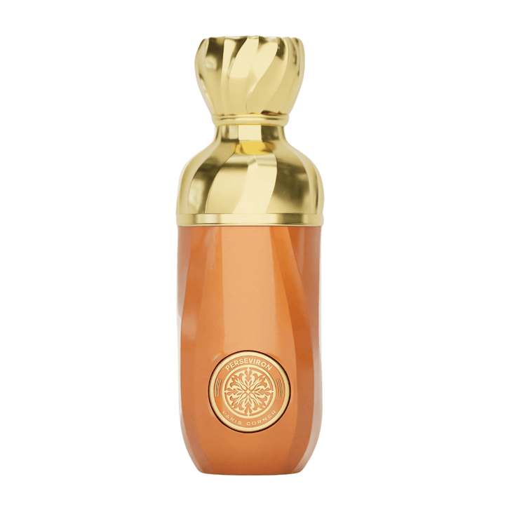 Perfume unisex Perseviron by Paris Corner, eau de parfum exclusivo en frasco marrón con detalles dorados de lujo.