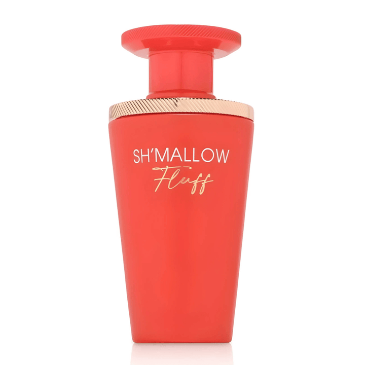 Eau de parfum femenino SH’MALLOW Fluff en frasco rojo con detalles dorados exclusivos.