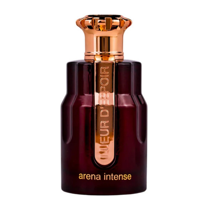 Perfume unisex Silhouette Lueur d’Espoir Arena Intense, eau de parfum exclusivo en frasco burdeos con tapa dorada de lujo
