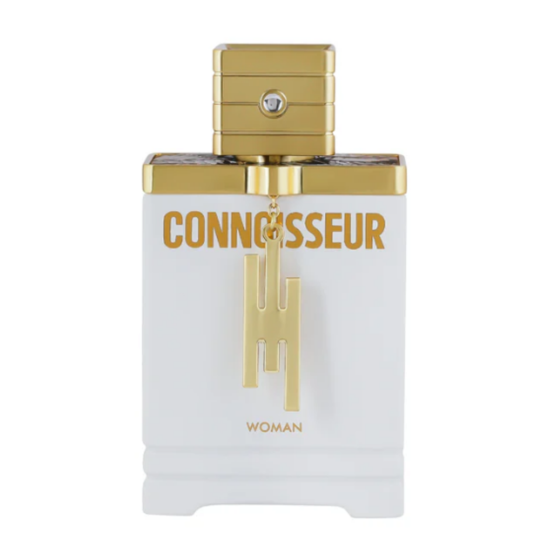 Perfume Connoisseur Woman Eau de Parfum – fragancia femenina elegante y sofisticada, con notas florales y amaderadas, en frasco blanco con detalles dorados de lujo