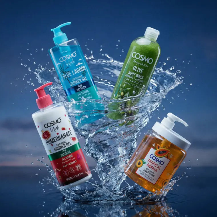 botella de gel de ducha, cosmética árabe