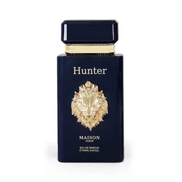 Maison Asrar Hunter Eau de Parfum 100 ml botella azul con ornamento de oro