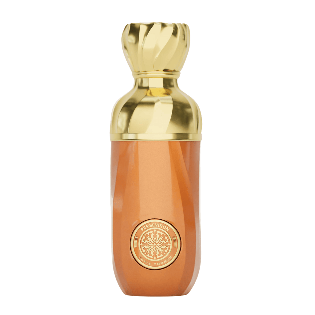 Perfume unisex Perseviron by Paris Corner, eau de parfum exclusivo en frasco marrón con detalles dorados de lujo.