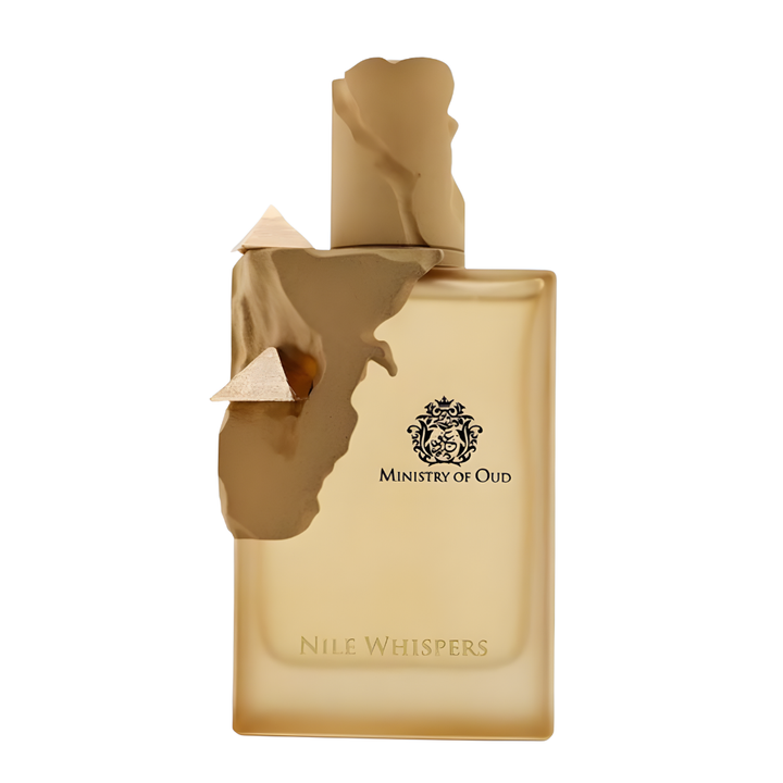 Perfume Nile Whispers Eau de Parfum by Ministry of Oud – fragancia unisex oriental amaderada con notas de ámbar, incienso y flores del Nilo, en frasco dorado con diseño egipcio