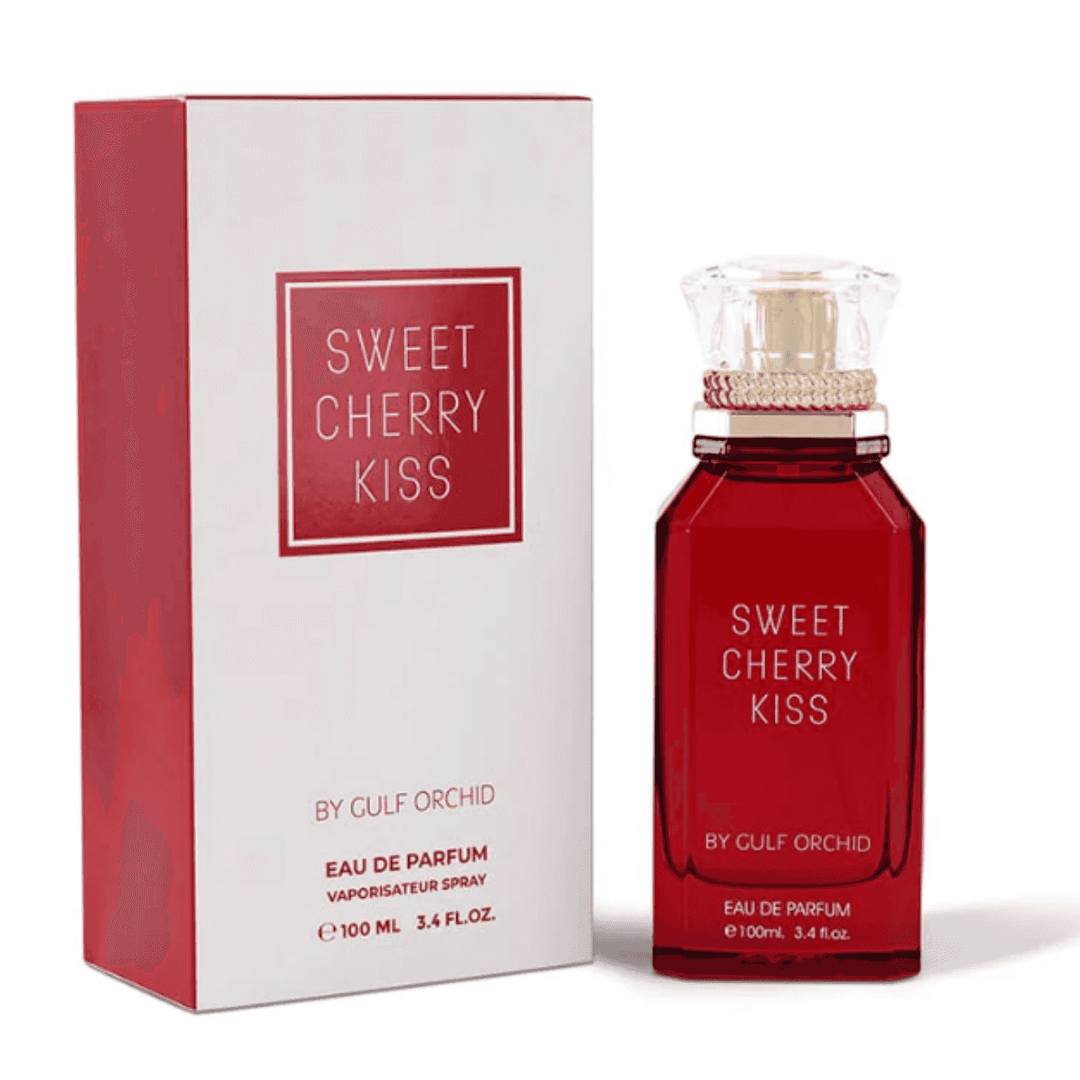 Perfume Gulf Orchid Sweet Cherry Kiss con caja roja que refleja su carácter dulce, afrutado y sofisticado